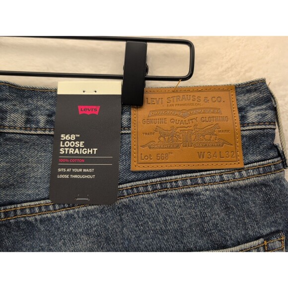 Levis Premium Lot 568 Jeans Mens 34x32 Medium Wash Loose Fit Straight Denim NWT - Picture 12 of 13